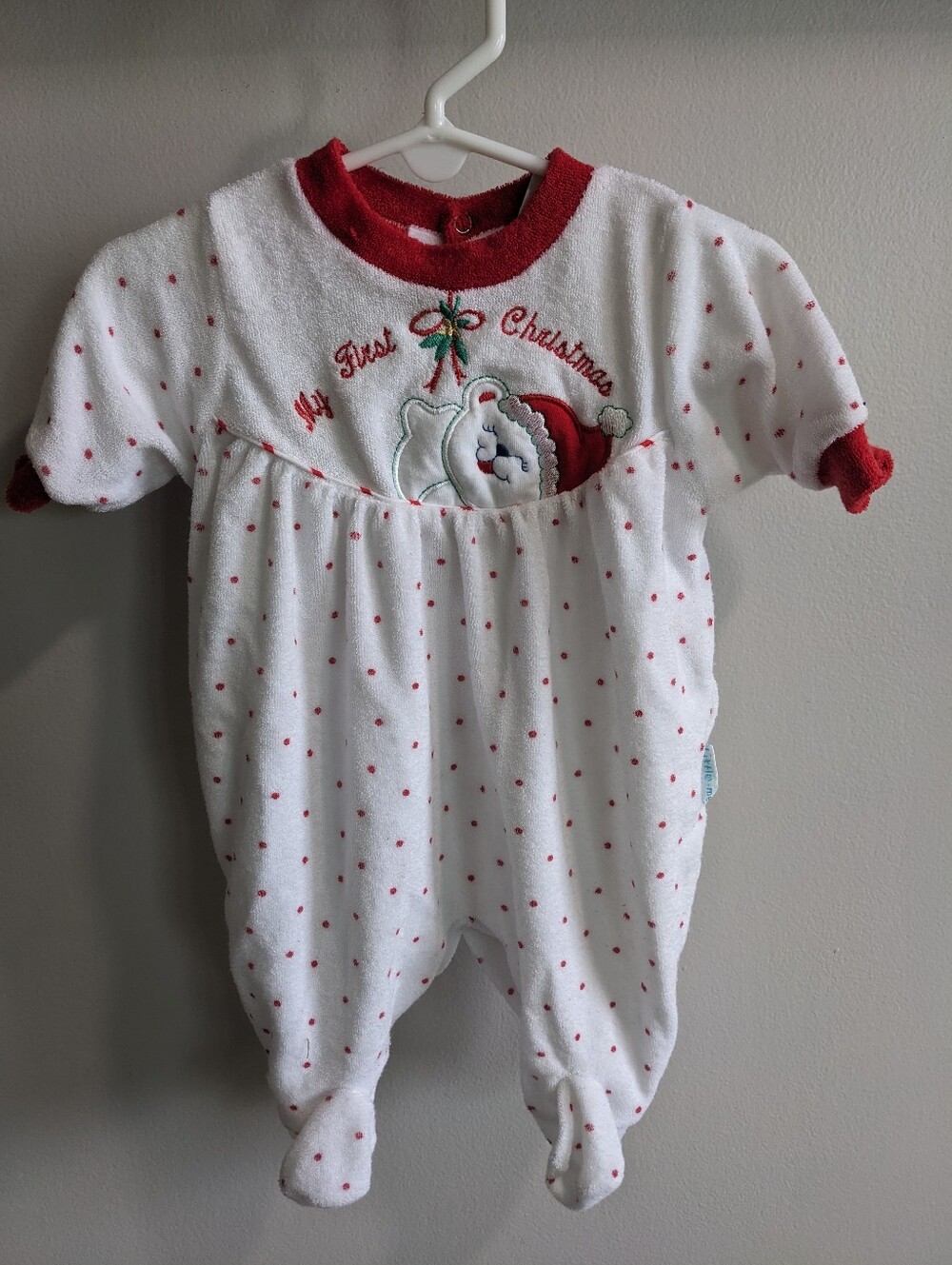 Vintage Little Me My First Christmas One Piece Red White Polka Dot